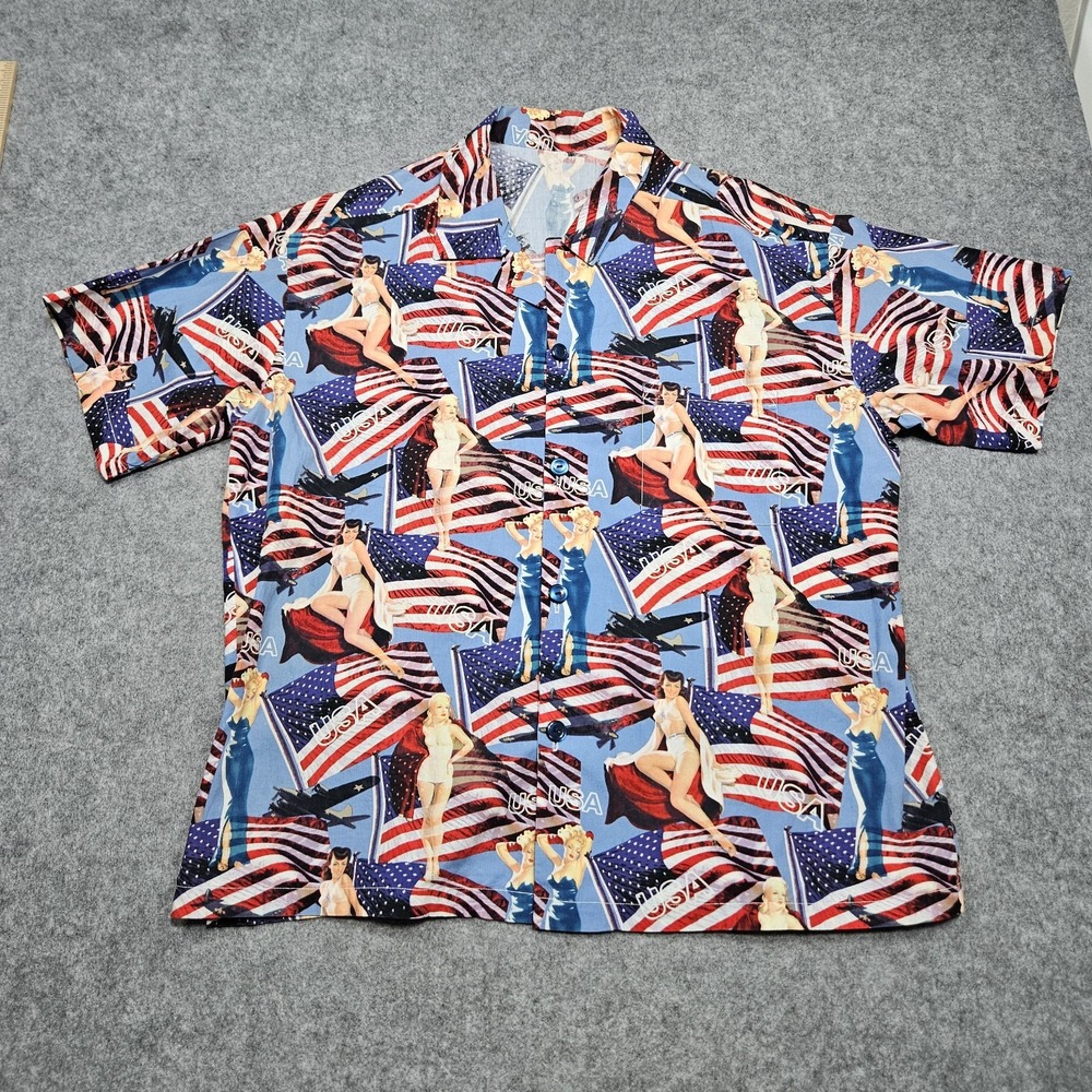 United‎ States America Pin Up USA  Button Front Shirt Handmade XL
